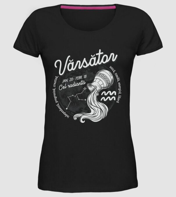 Zodiac femeie VĂRSĂTOR retro model negru pe tricou
