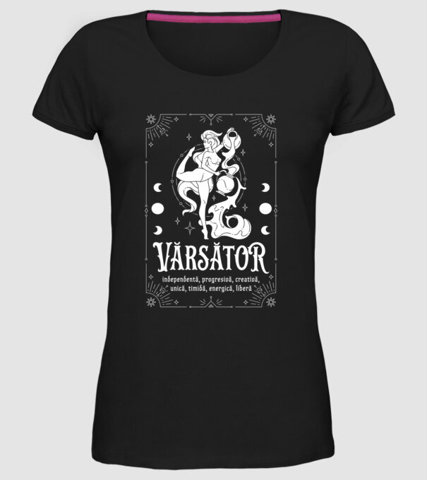 Zodiac femeie VĂRSĂTOR white model negru pe tricou