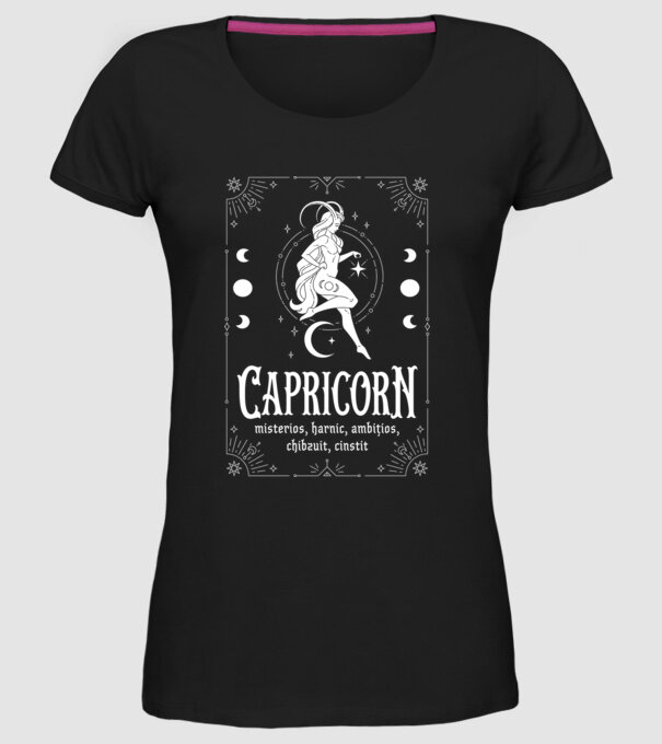 Zodiac bărbat CAPRICORN white model negru pe tricou