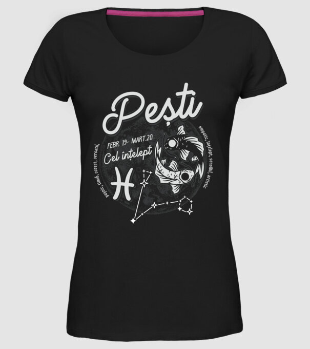 Zodiac bărbat PEȘTI retro model negru pe tricou