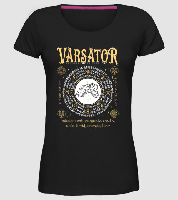 Zodiac bărbat VĂRSĂTOR golden model negru pe tricou
