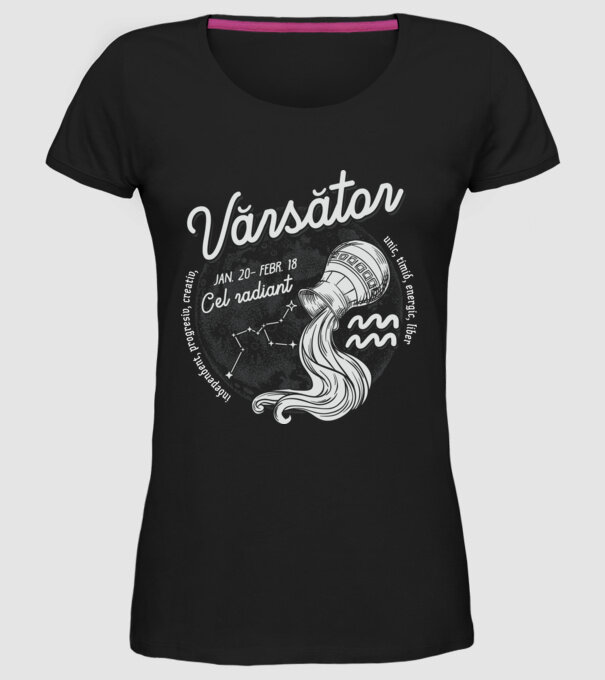 Zodiac bărbat VĂRSĂTOR retro model negru pe tricou