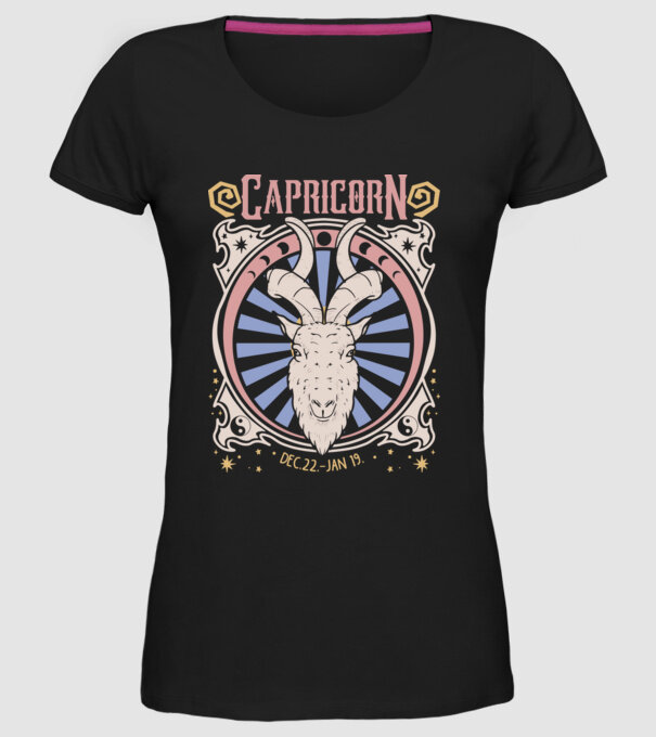 Zodiac Vintage CAPRICORN model negru pe tricou