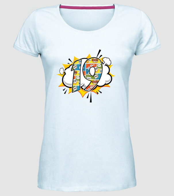Birthday Comic Number 19 model albastru deschis pe tricou