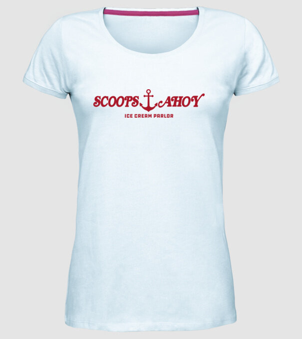 scoops and ahoy stranger things model albastru deschis pe tricou
