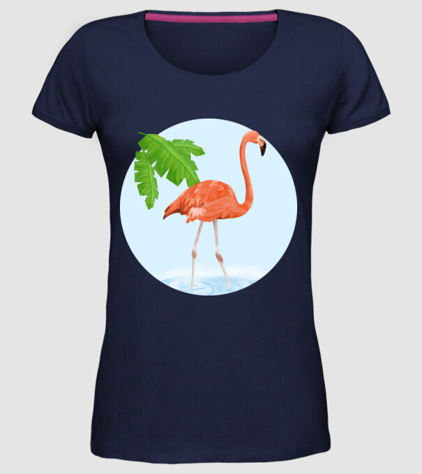 Flamingo model albastru închis pe tricou