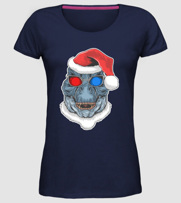 Santasaurus Rex model albastru închis pe tricou