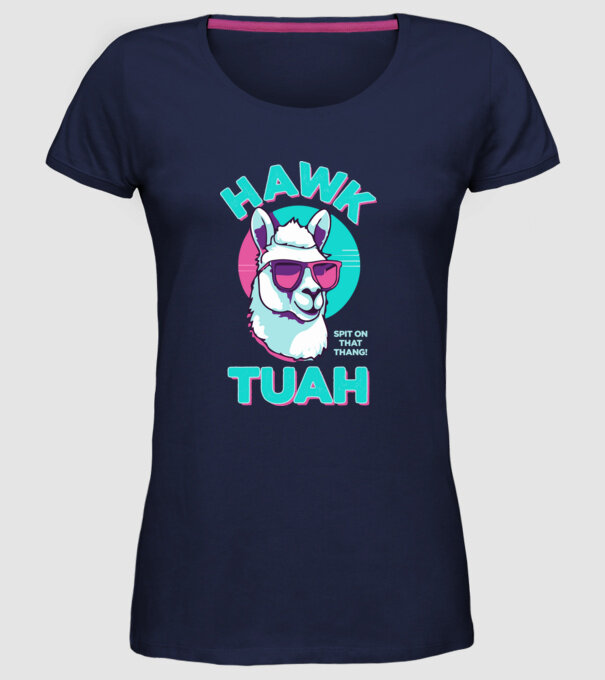 Hawk tuah llama retro sunglasses model albastru închis pe tricou