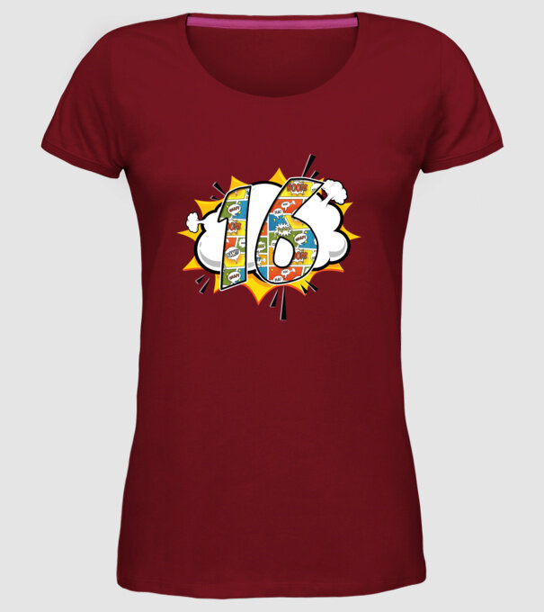 Birthday Comic Number 16 model bordo pe tricou