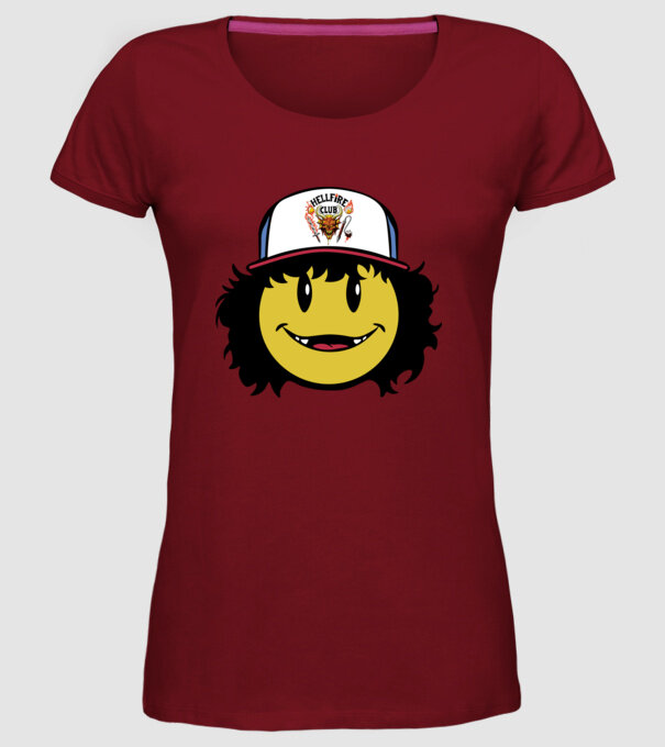 dustinhappyface model bordo pe tricou