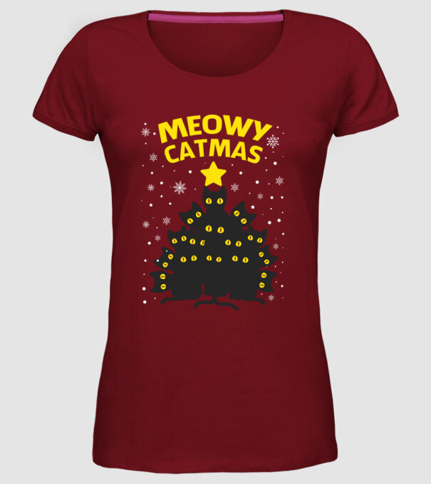 Meowy catmas black model bordo pe tricou