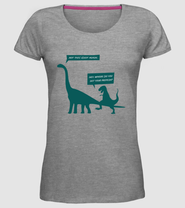 idiot dinosaur vegan model gri pe tricou