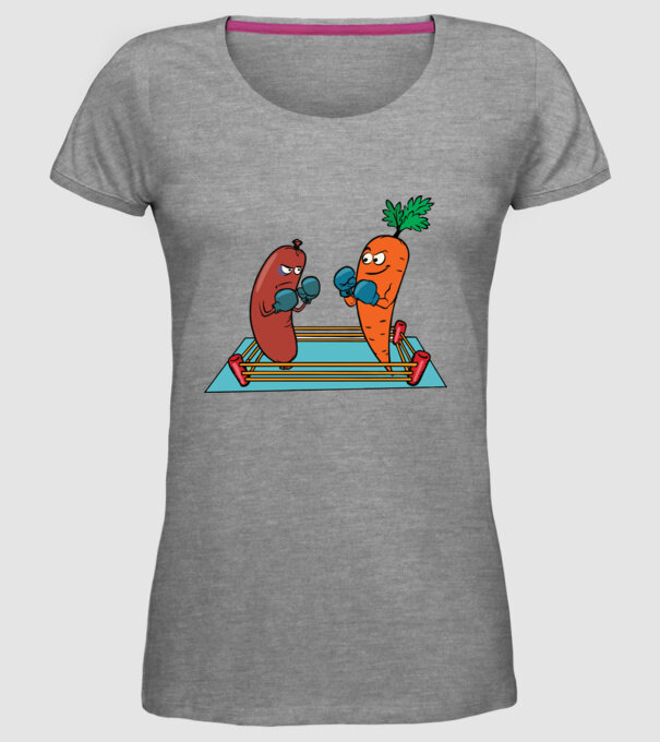 sausage vs carrot model gri pe tricou