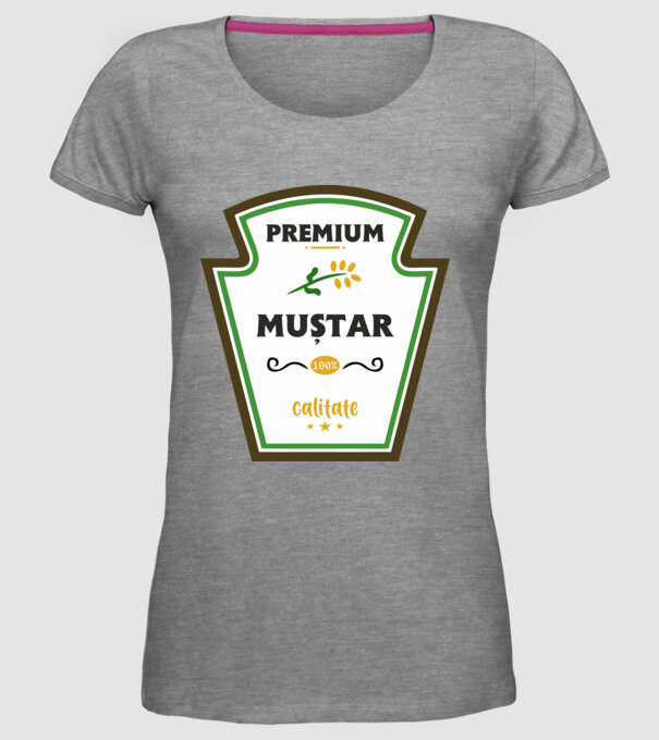 muștar premium - calitate model gri pe tricou
