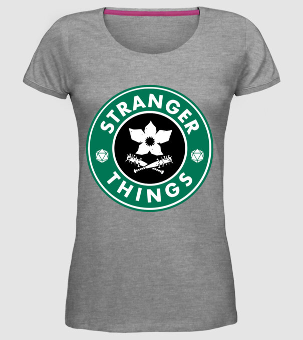 stranger things starbucks model gri pe tricou