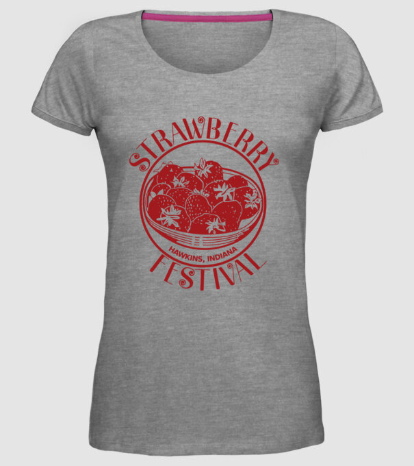 strawberry festival stranger things model gri pe tricou
