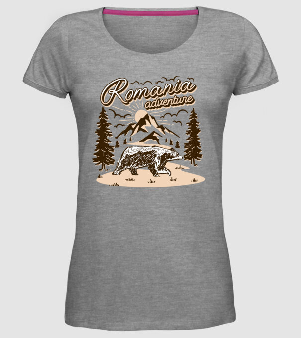 Romania bear adventure model gri pe tricou