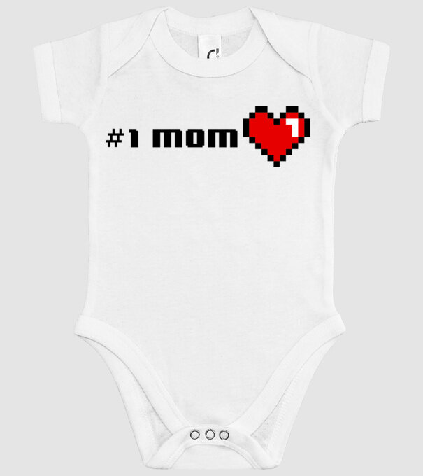 8bit mom number one model alb pe tricou