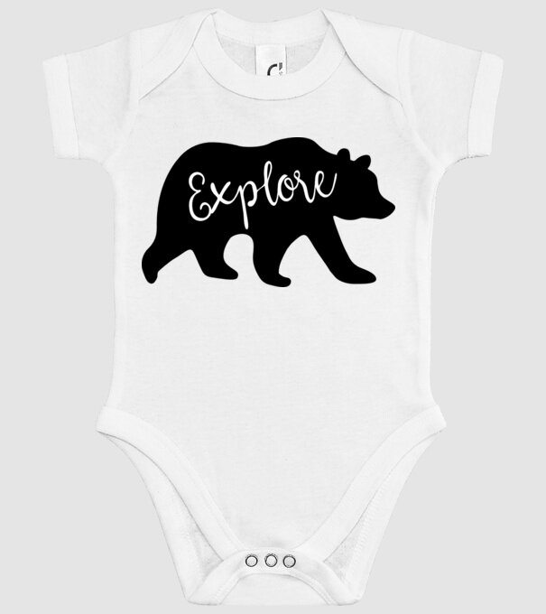 Bear explore model alb pe tricou