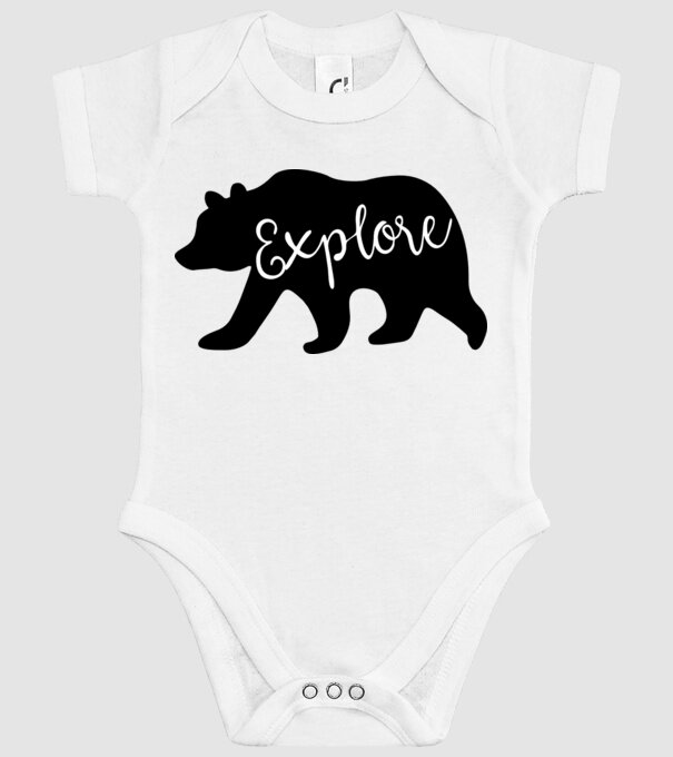 Bear left explore model alb pe tricou