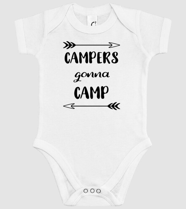 Campers gonna camp model alb pe tricou