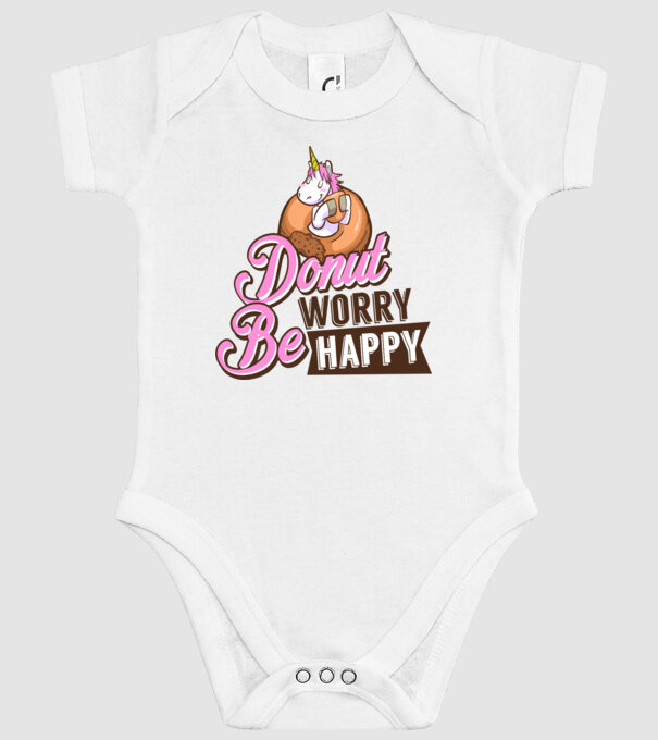 Donut worry be happy model alb pe tricou