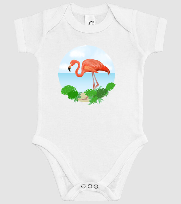 Flamingo model alb pe tricou