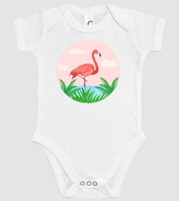 Flamingo model alb pe tricou