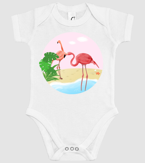 Flamingo model alb pe tricou