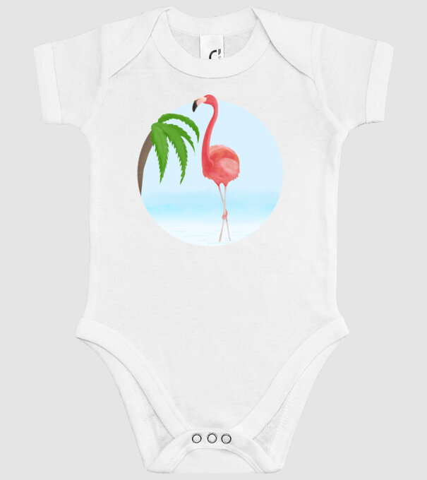 Flamingo model alb pe tricou