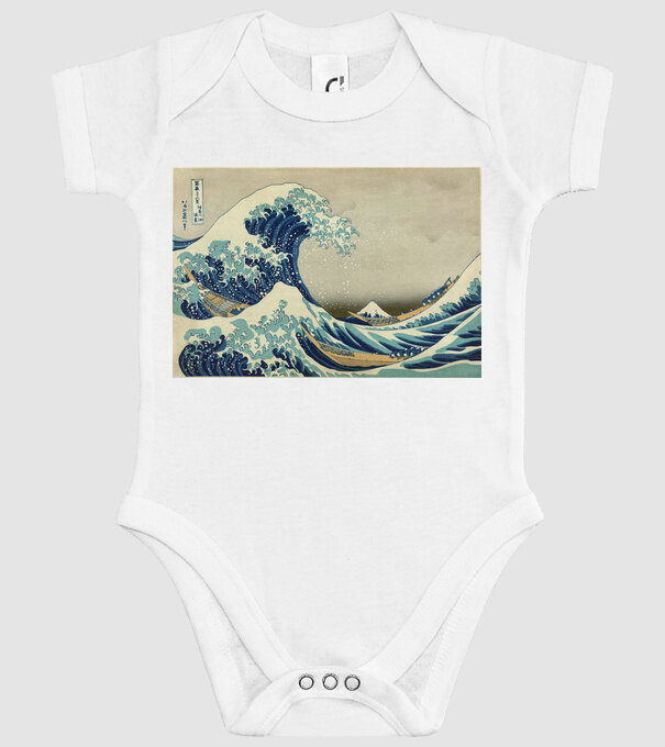 Great Wave of Kanagawa mască model alb pe tricou