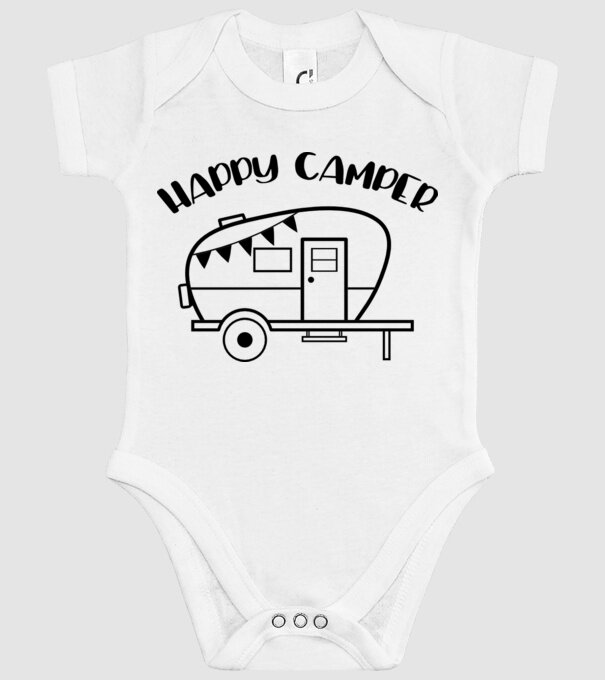 Happy camper model alb pe tricou
