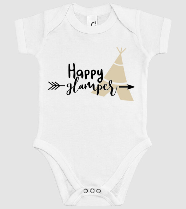 Happy glamper model alb pe tricou
