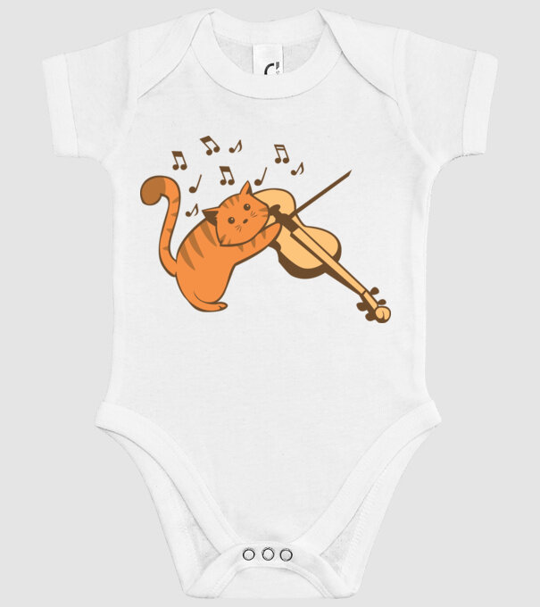Pisică cântă la vioară model alb pe tricou