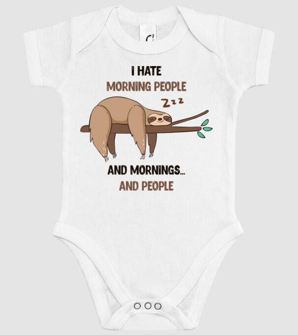 I Hate morning people and mornings and people leneș model alb pe tricou