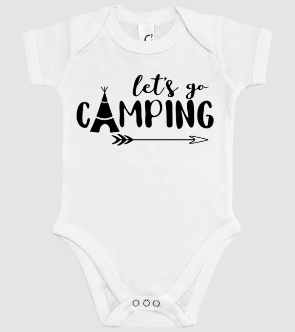 'Let''s go camping' model alb pe tricou