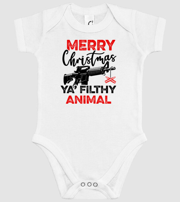 Merry Christmas Ya Filthy Animal model alb pe tricou