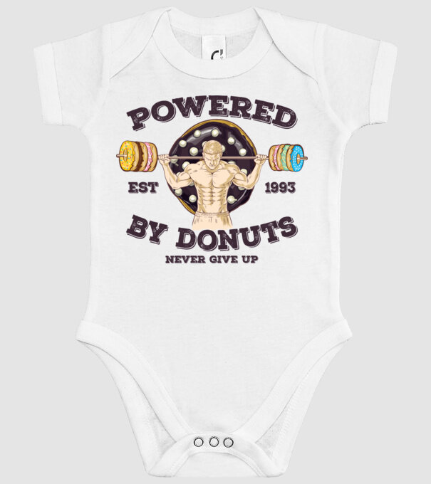 Powered by donuts model alb pe tricou