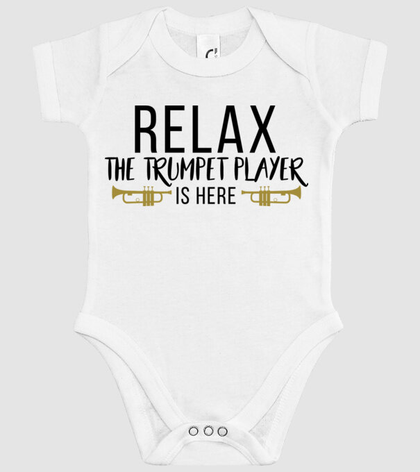 Relax the trumpet player is here model alb pe tricou