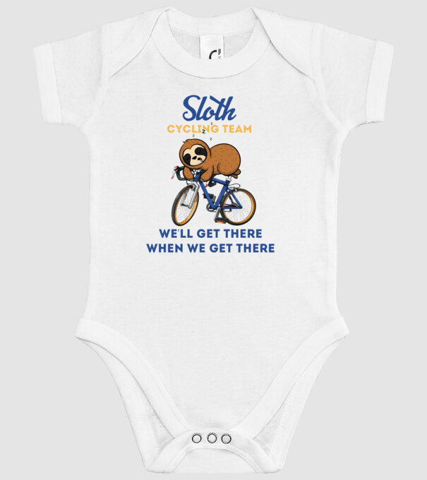 Sloth cycling team model alb pe tricou