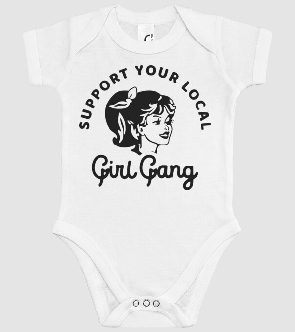 Support your local girl gang pe fond alb -01 model alb pe tricou
