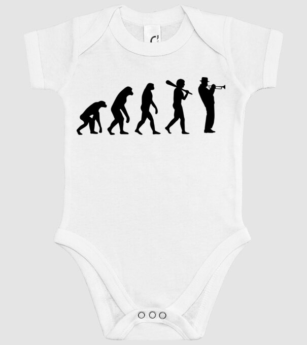 Trombitás evolúció model alb pe tricou