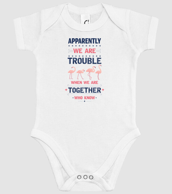 Trouble together flamingos model alb pe tricou