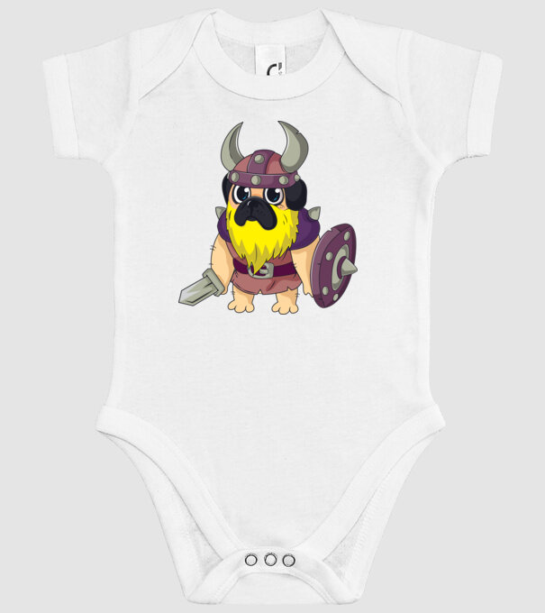Mops Viking model alb pe tricou