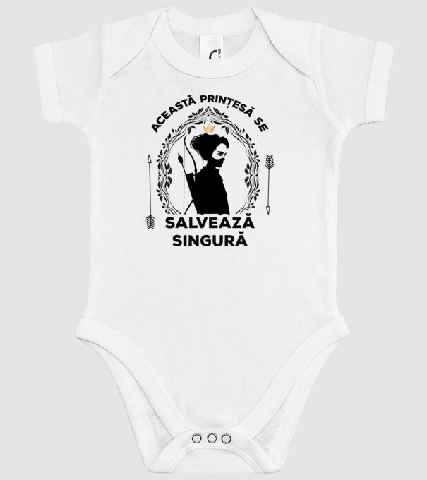 Această prințesă se salvează singură model alb pe tricou