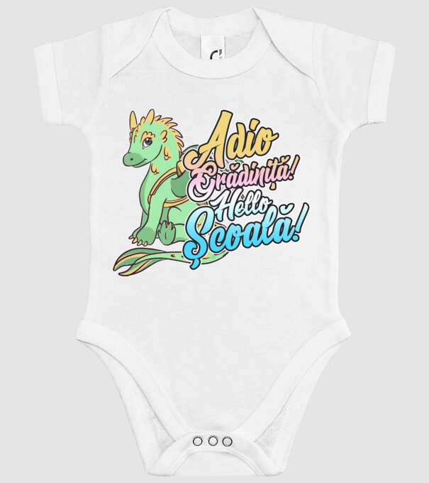 Adio grădiniță! Hello școală! model alb pe tricou