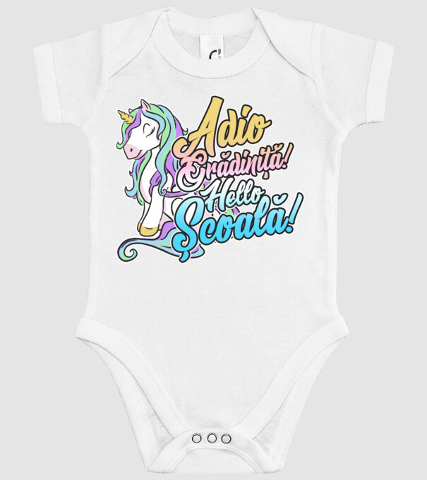 Adio grădiniță! Hello școală! model alb pe tricou