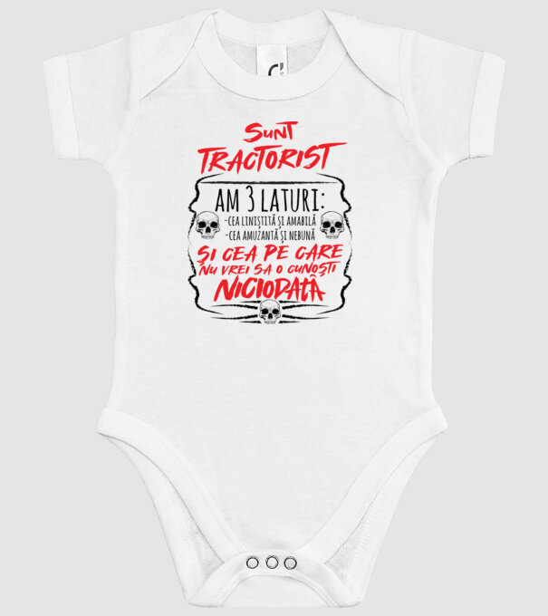 sunt tractorist, am 3 laturi model alb pe tricou