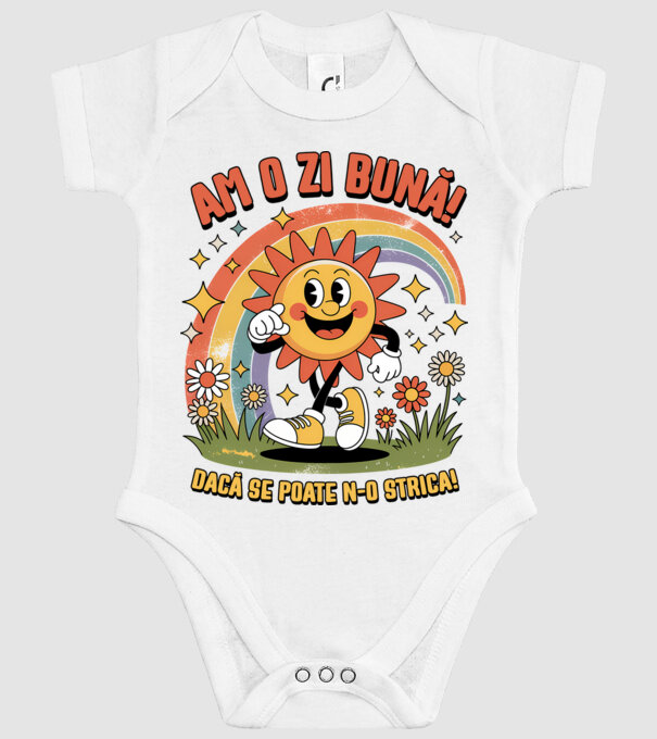 Am o zi bună! model alb pe tricou