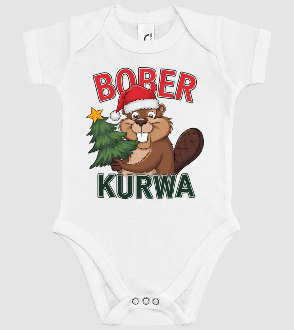 Bober kurwa Christmas model alb pe tricou
